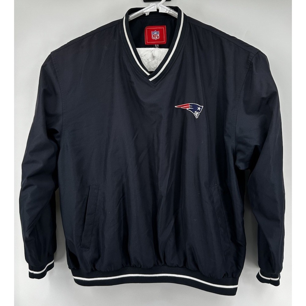 New England Patriots NFL V Neck Pullover Windbreaker Jacket Blue Men's XL